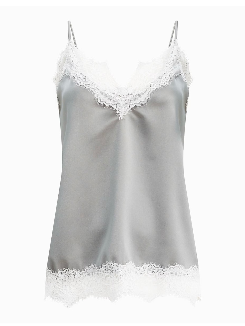 Express Satin Lace-Trim Cami in Light Gray and White